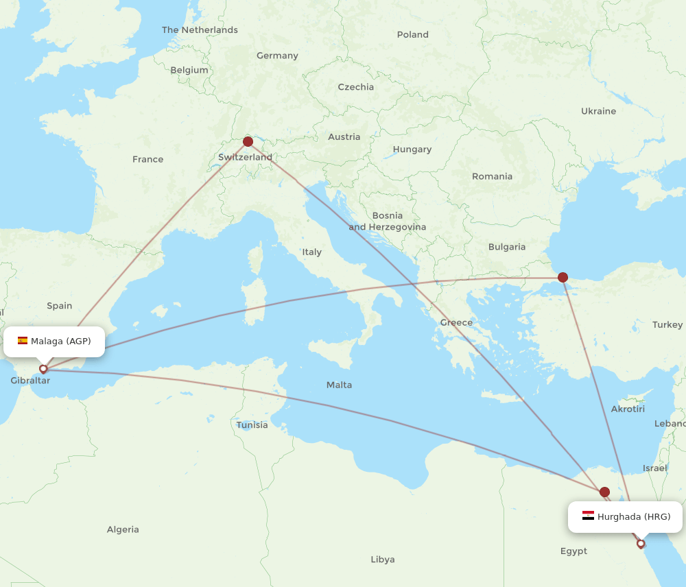 HRG-AGP flight routes