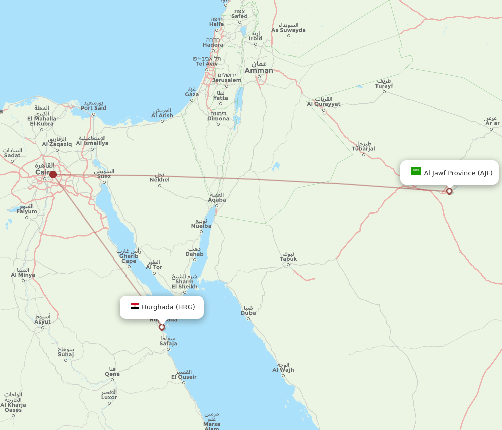 Jouf - Hurghada route map and flight paths