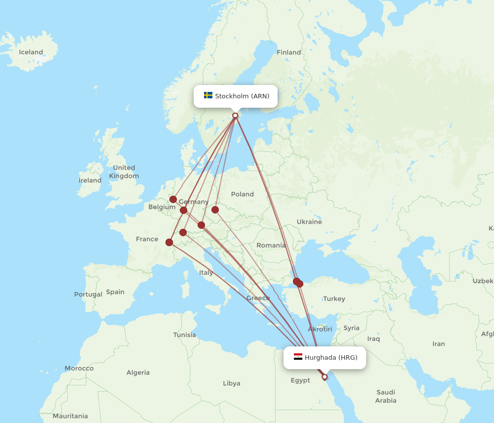 HRG to ARN flights and routes map