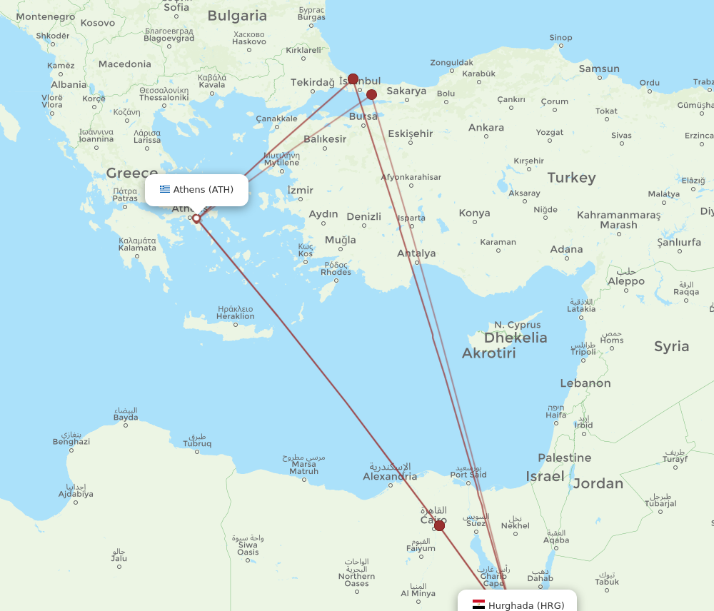 HRG to ATH flights and routes map
