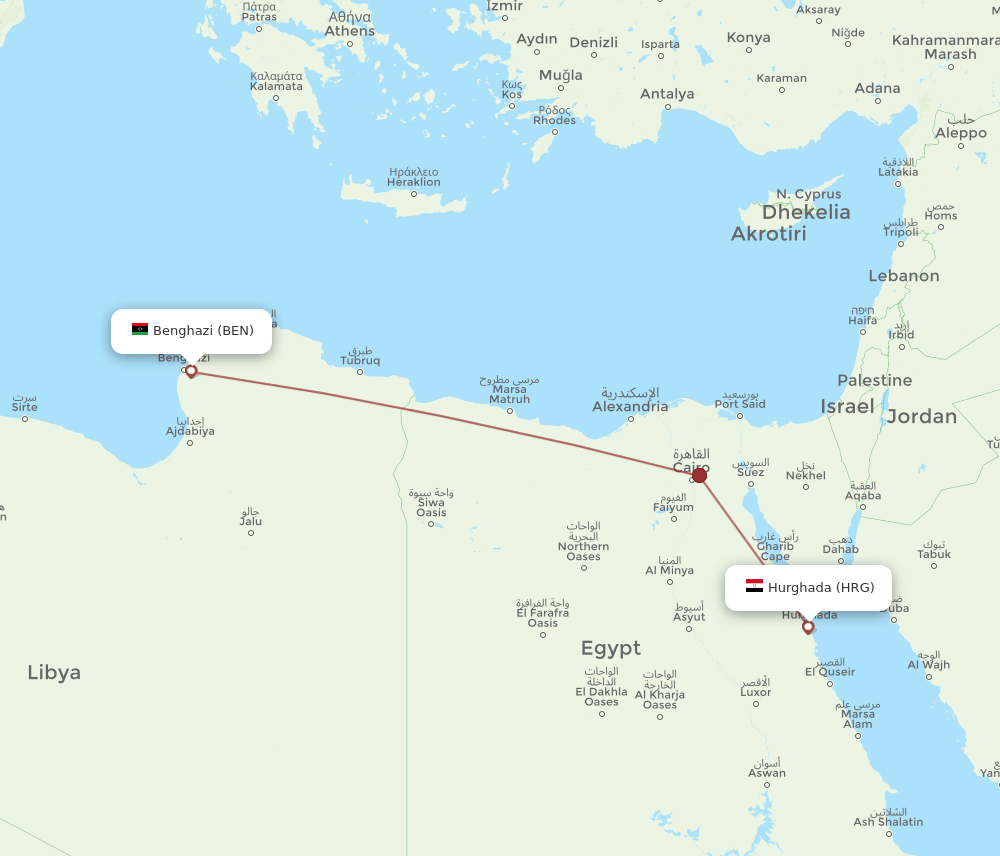 HRG to BEN flights and routes map