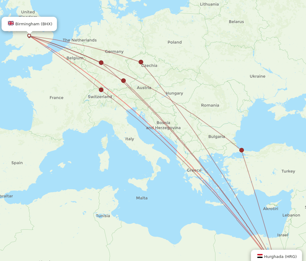 HRG-BHX flight routes