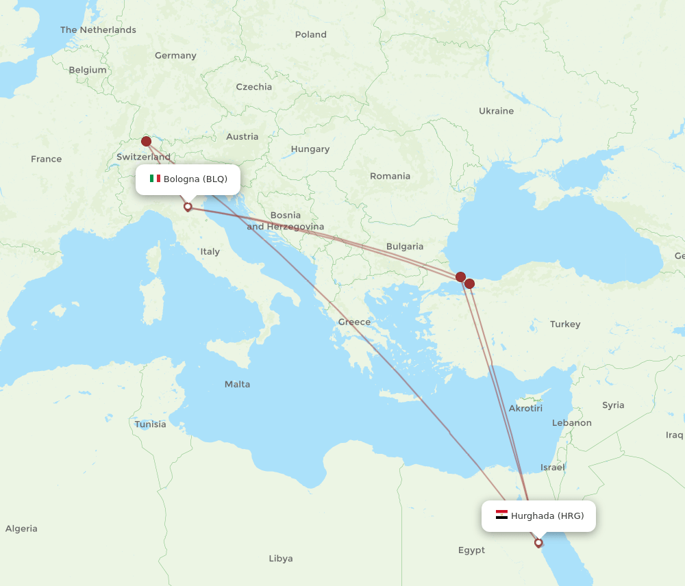 HRG-BLQ flight routes