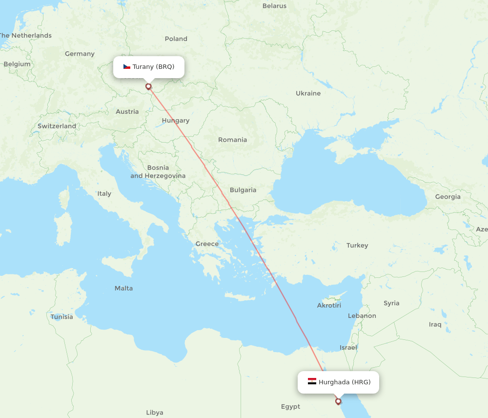 Hurghada - Brno route map and flight paths