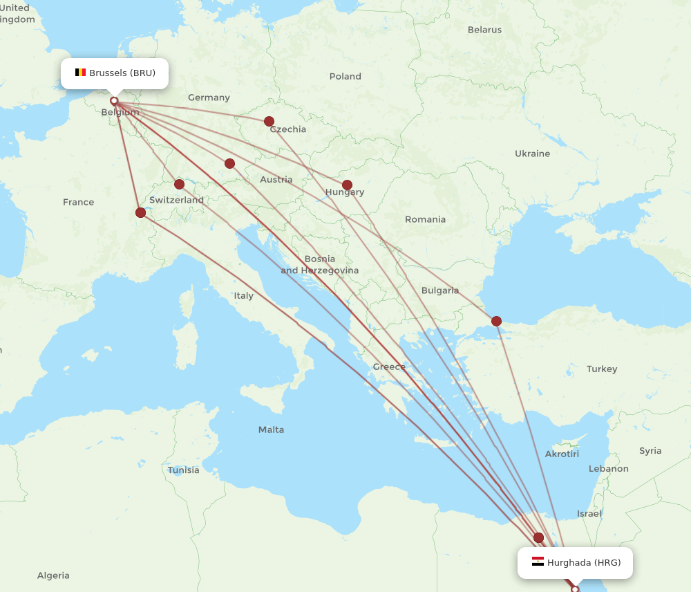 HRG-BRU flight routes