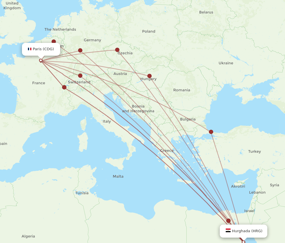 HRG-CDG flight routes