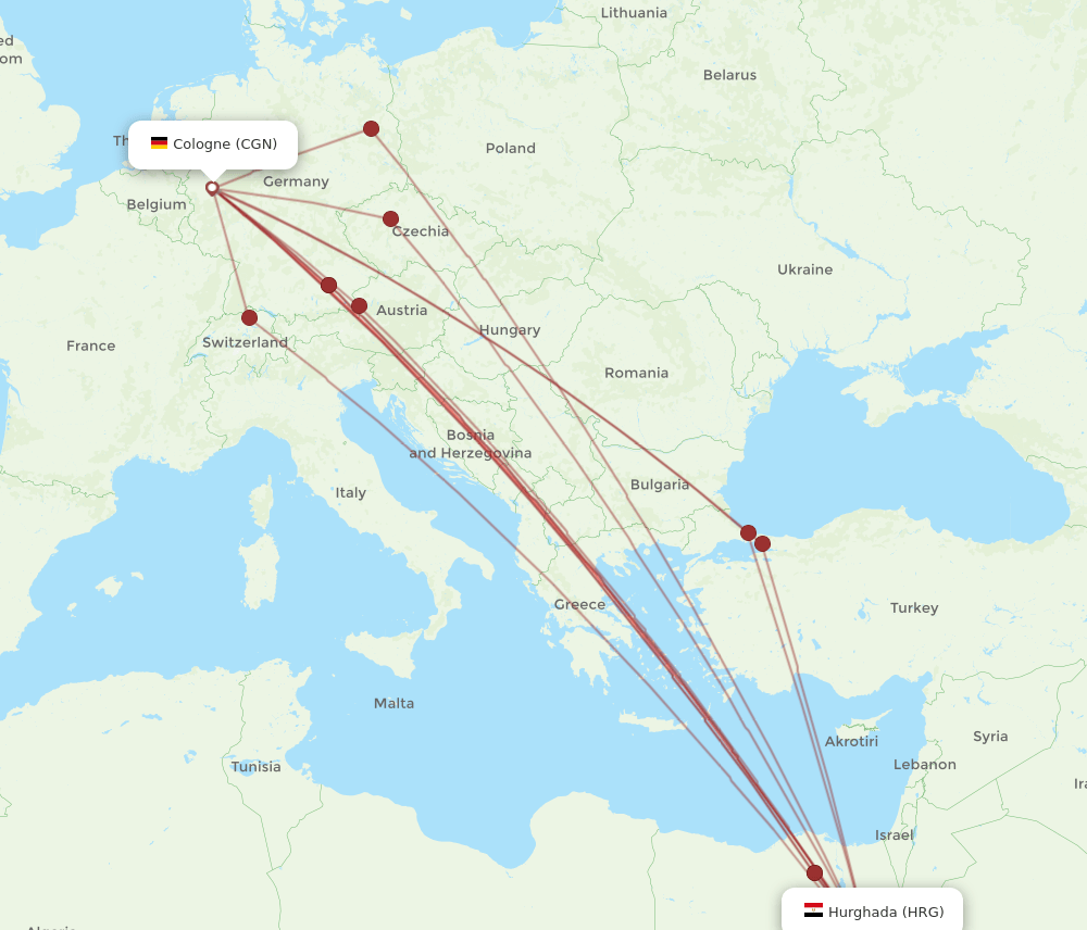HRG-CGN flight routes