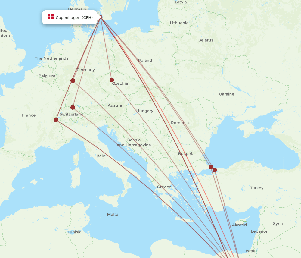 HRG-CPH flight routes