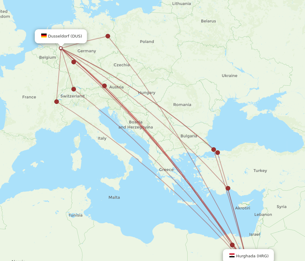 HRG-DUS flight routes