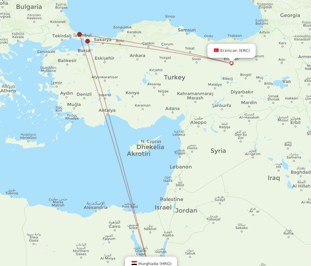 HRG to ERC flights and routes map