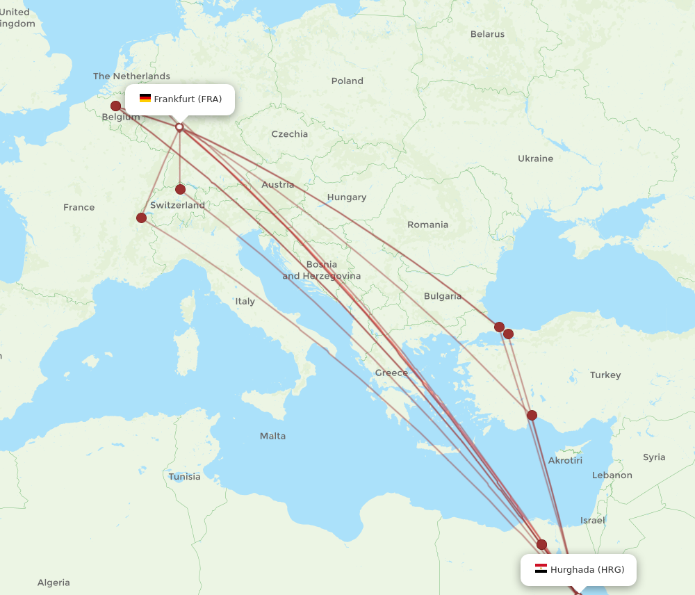 HRG to FRA flights and routes map