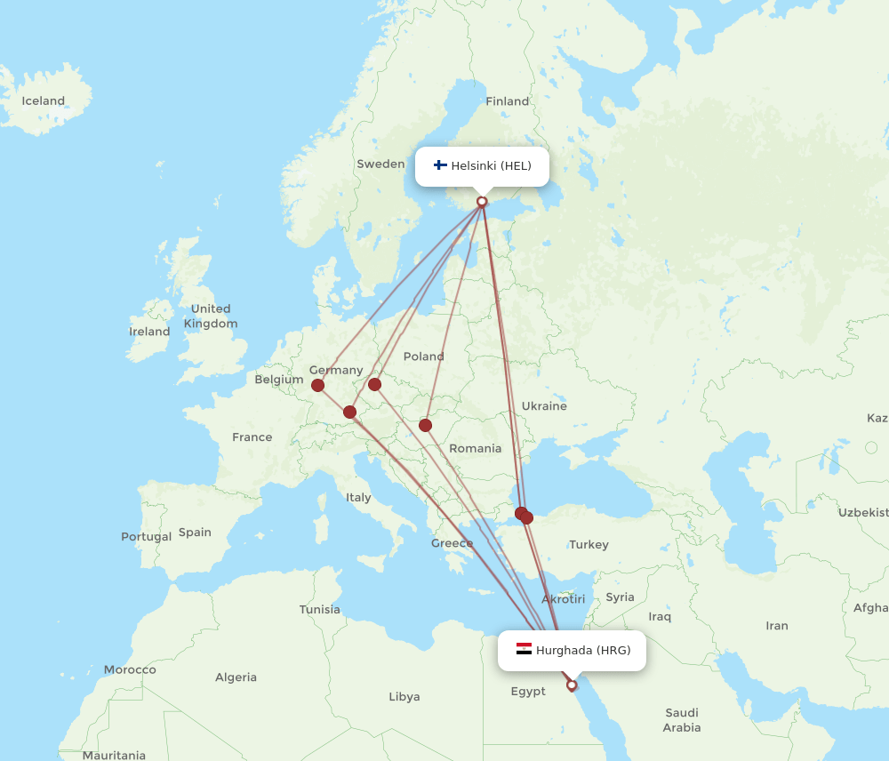 HRG to HEL flights and routes map