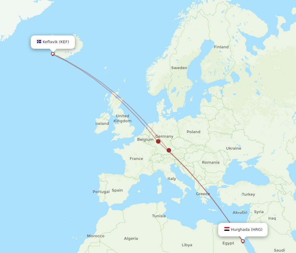 HRG-KEF flight routes