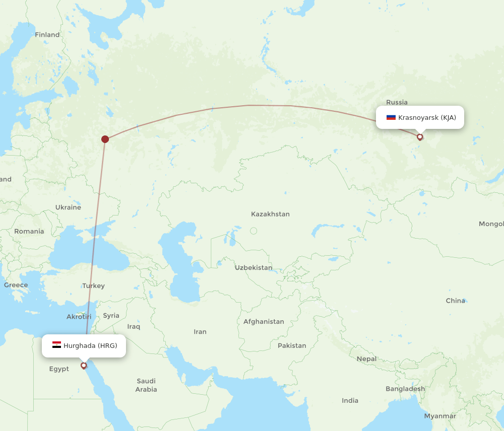 HRG-KJA flight routes