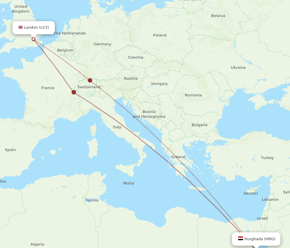 HRG-LCY flight routes