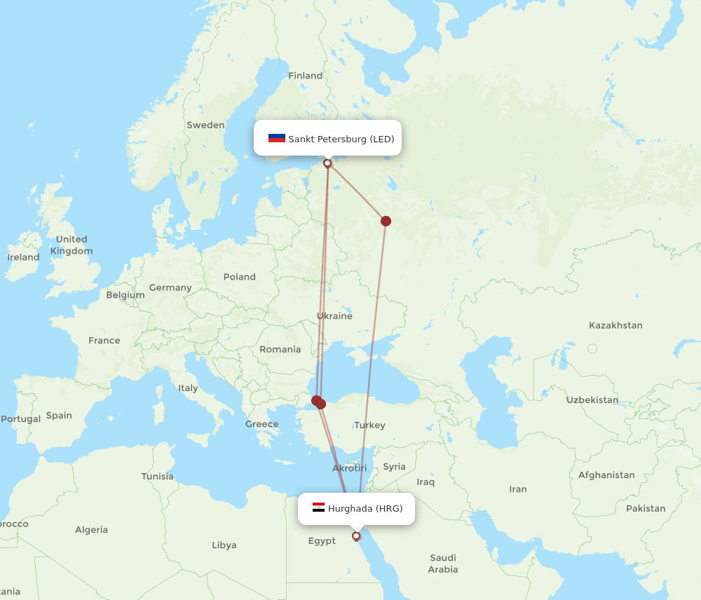 HRG to LED flights and routes map