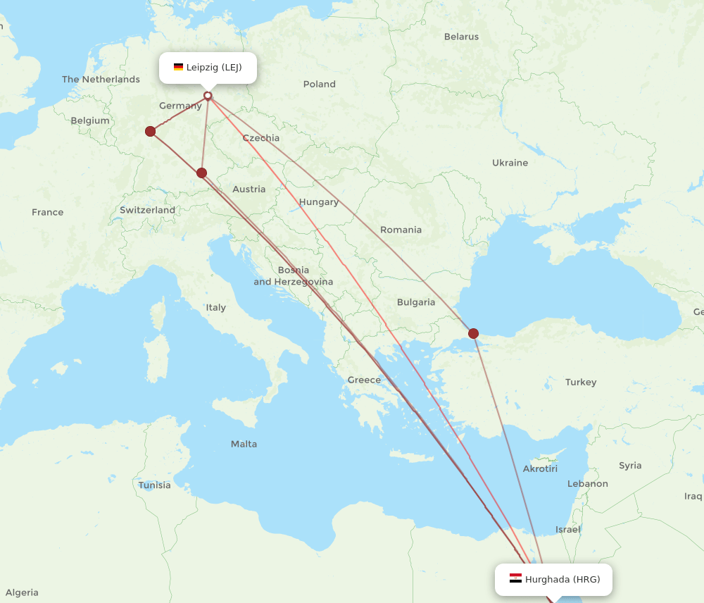 HRG to LEJ flights and routes map