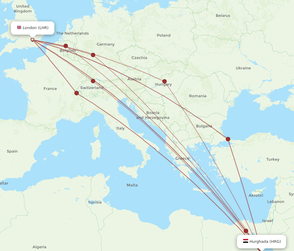 HRG-LHR flight routes