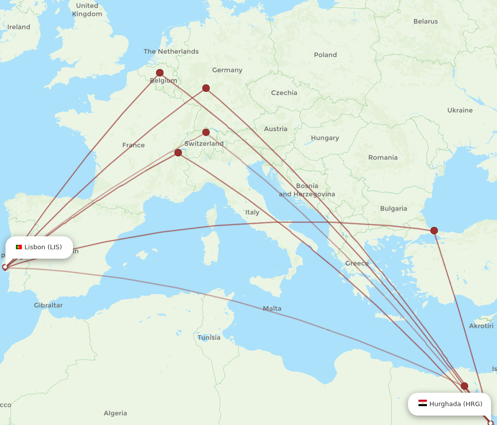 HRG-LIS flight routes