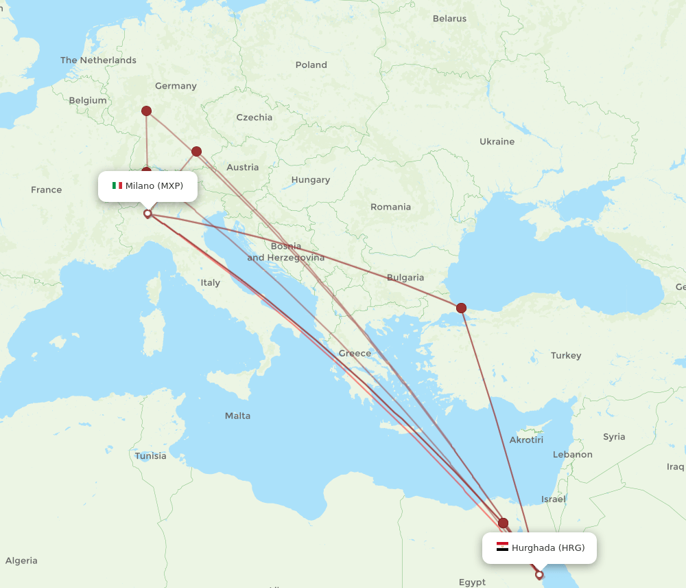 HRG-MXP flight routes