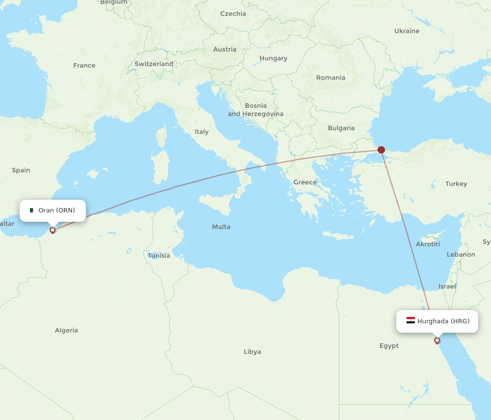 HRG to ORN flights and routes map