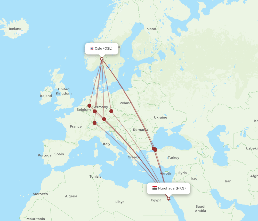 HRG-OSL flight routes