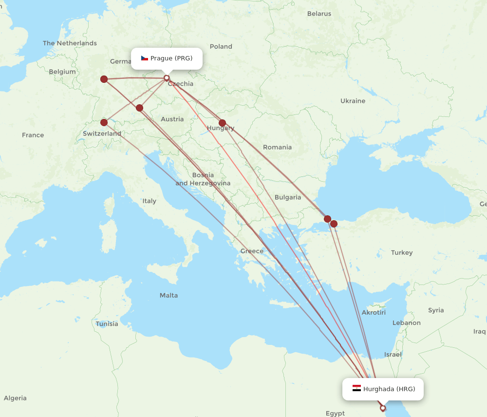 HRG-PRG flight routes
