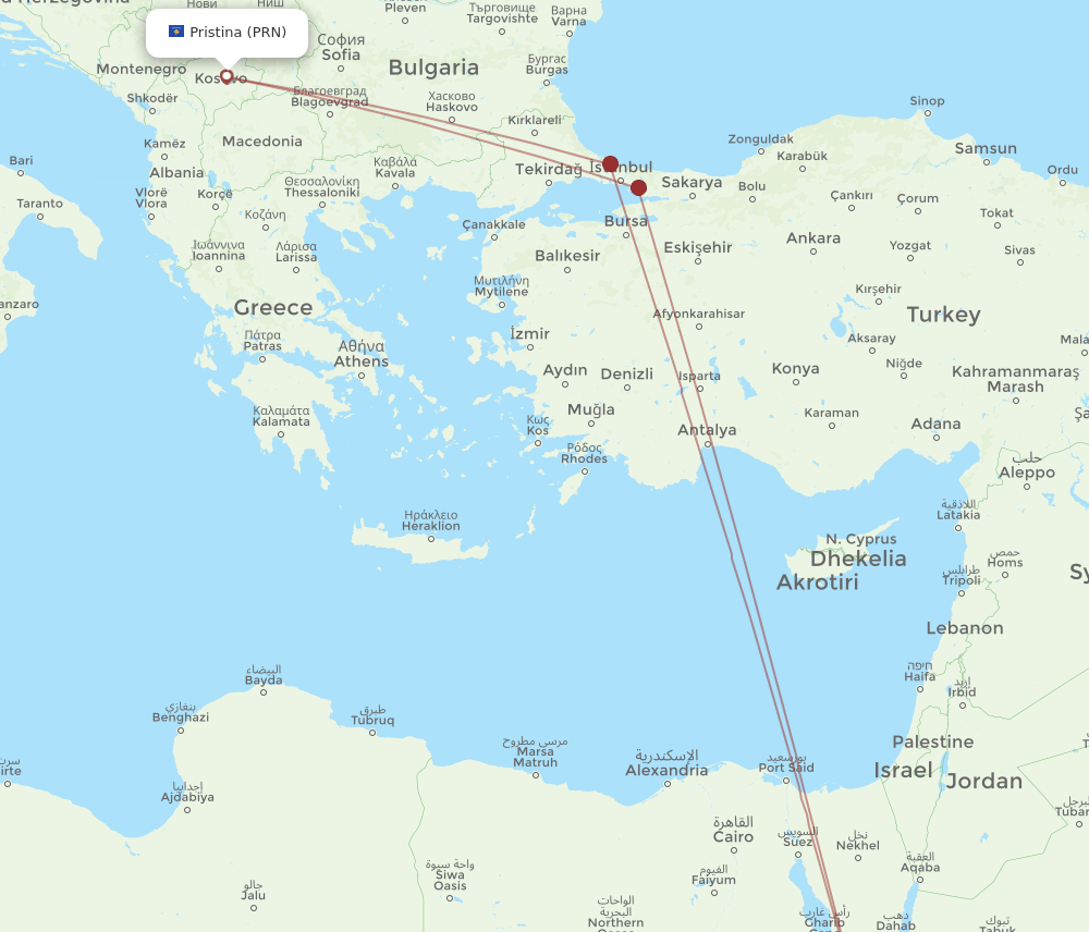 HRG-PRN flight routes