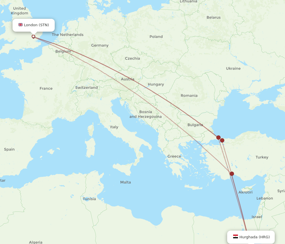 HRG-STN flight routes
