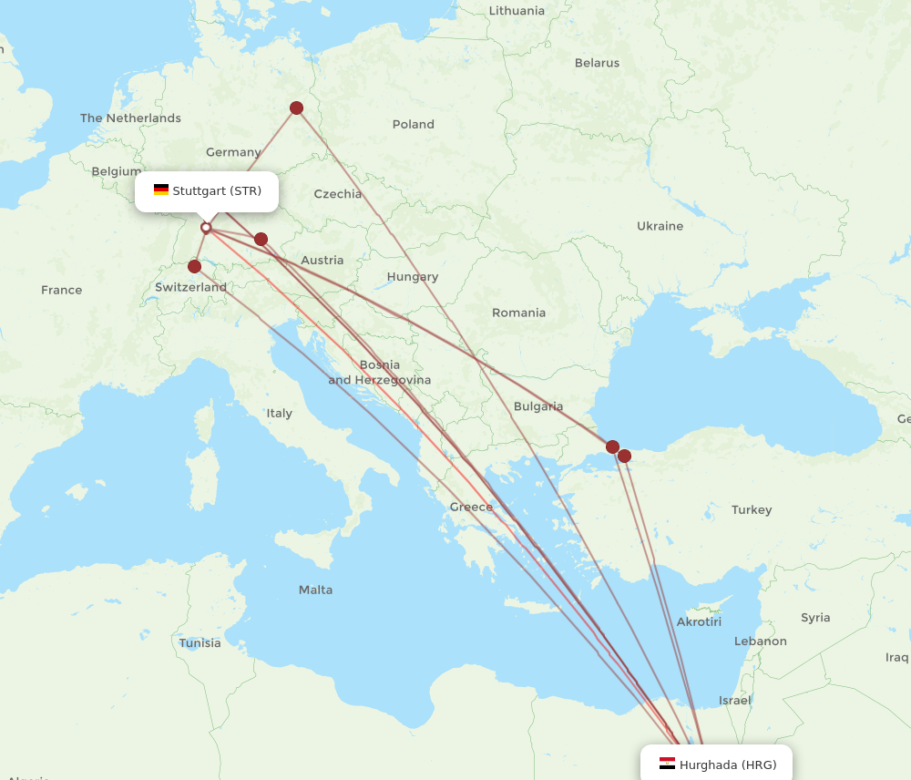 HRG to STR flights and routes map