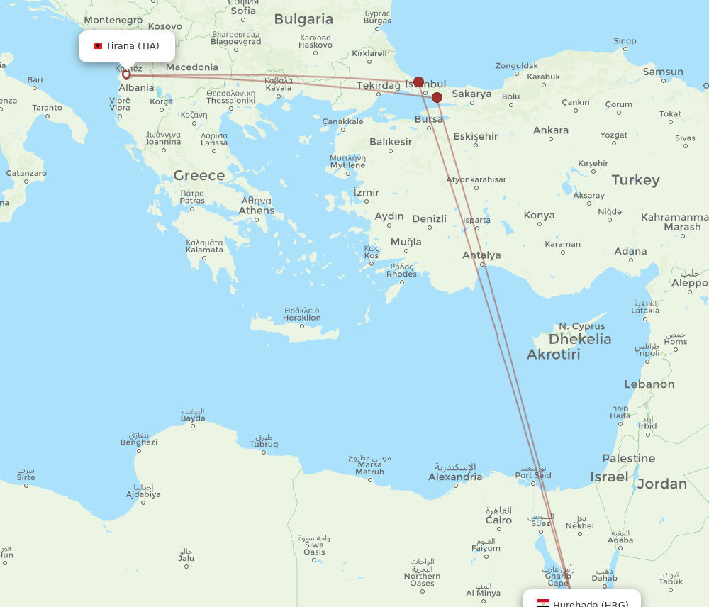 HRG-TIA flight routes