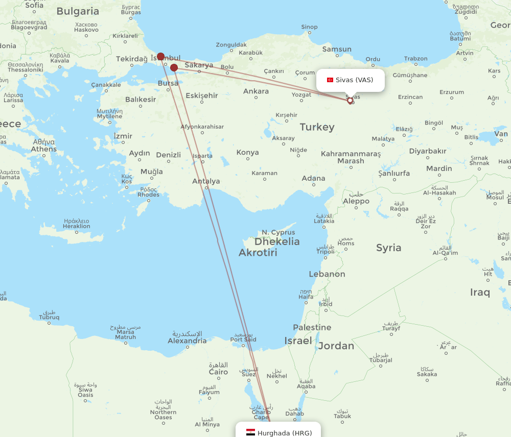 HRG to VAS flights and routes map