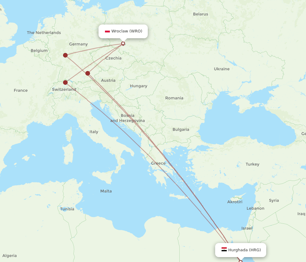 HRG-WRO flight routes