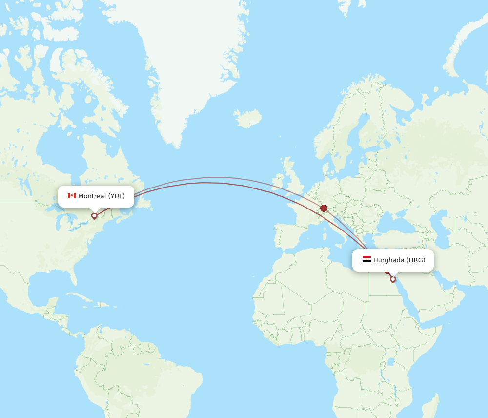 HRG to YUL flights and routes map