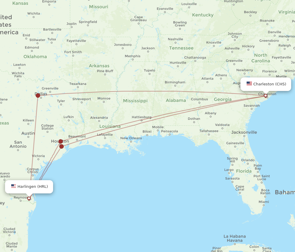HRL to CHS flights and routes map