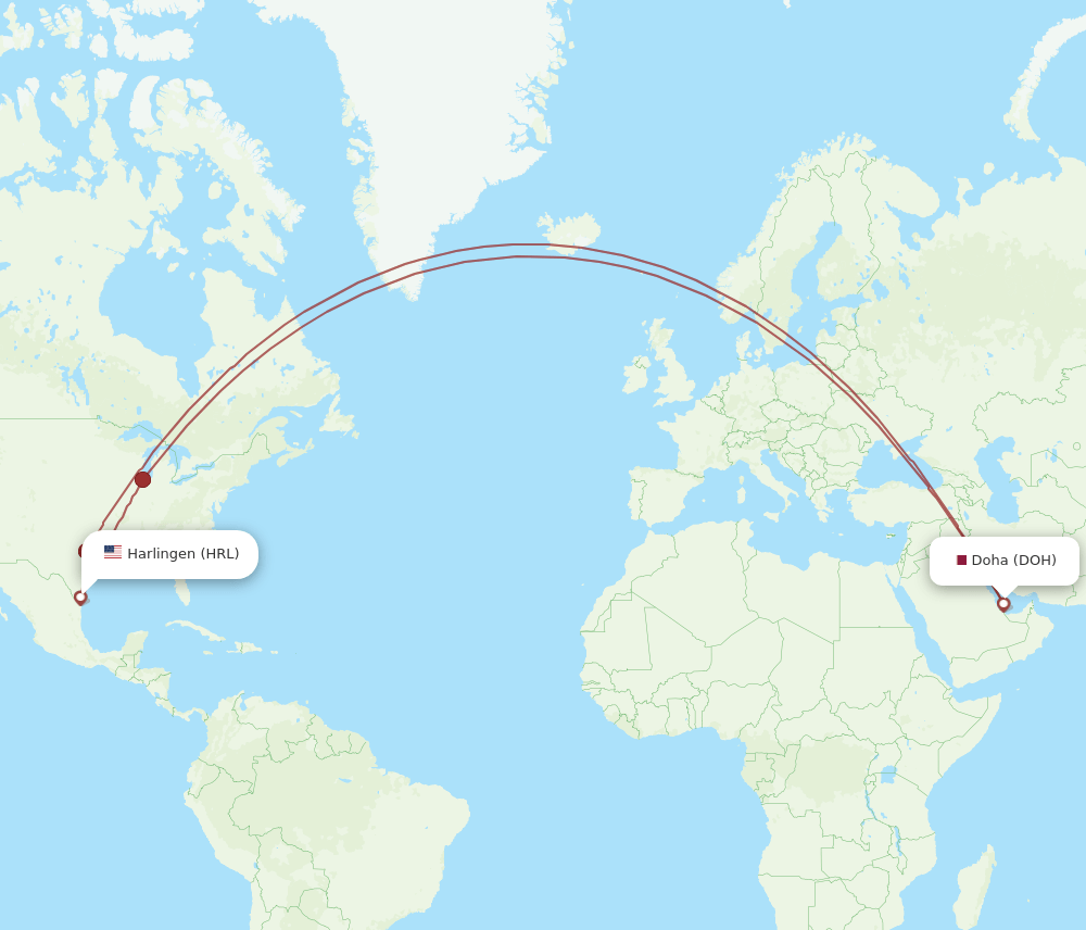HRL to DOH flights and routes map