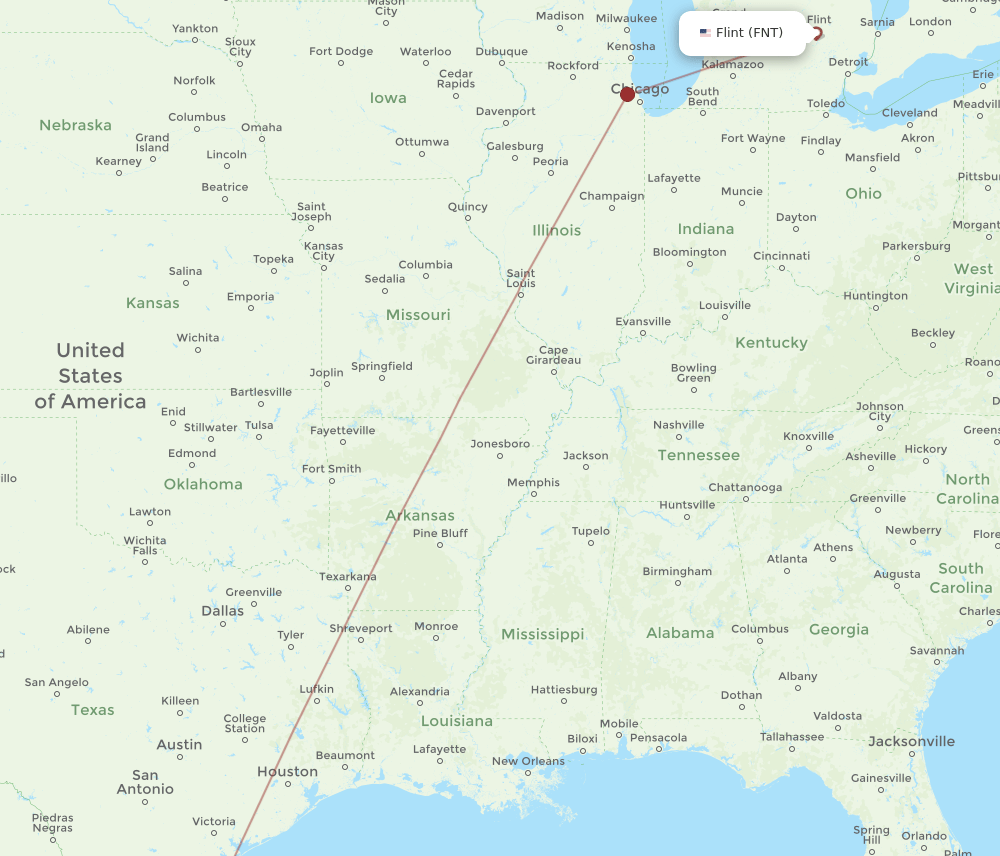 Harlingen - Flint route map and flight paths