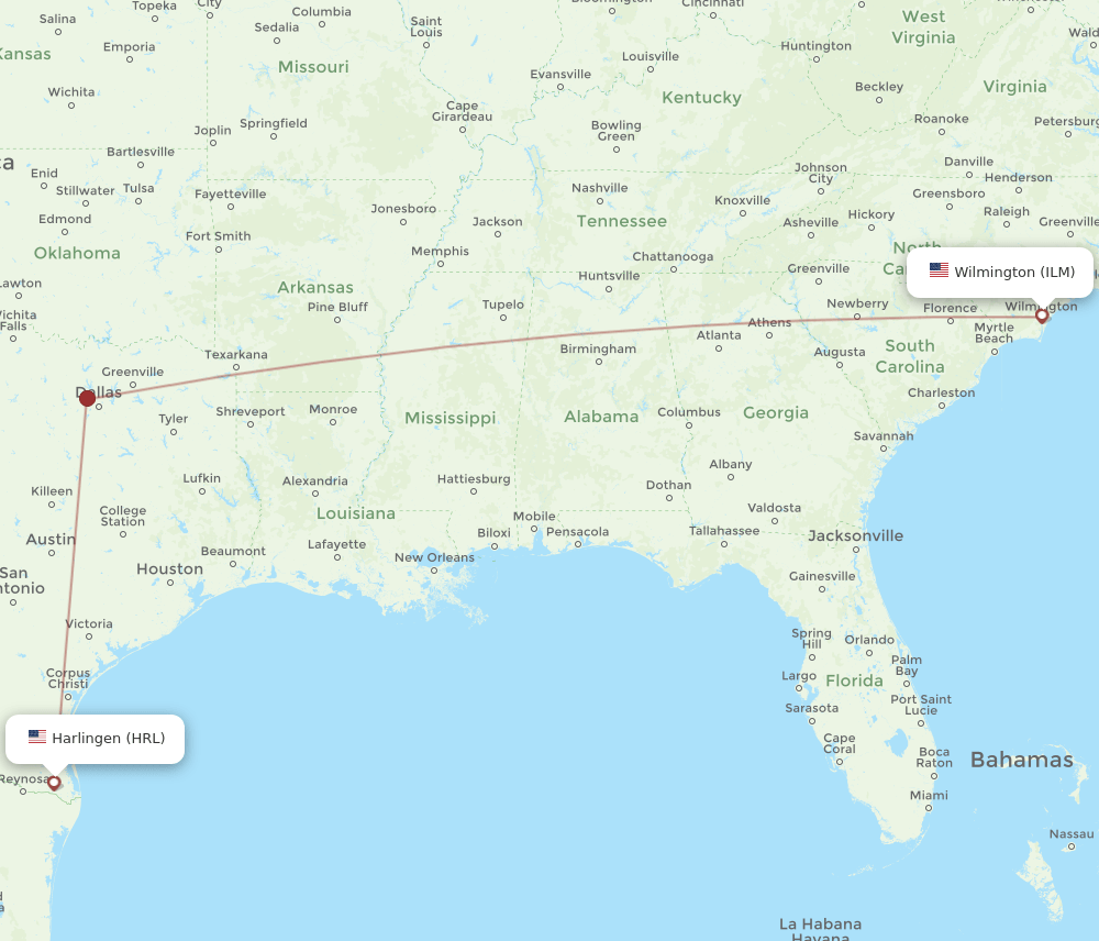 HRL-ILM flight routes