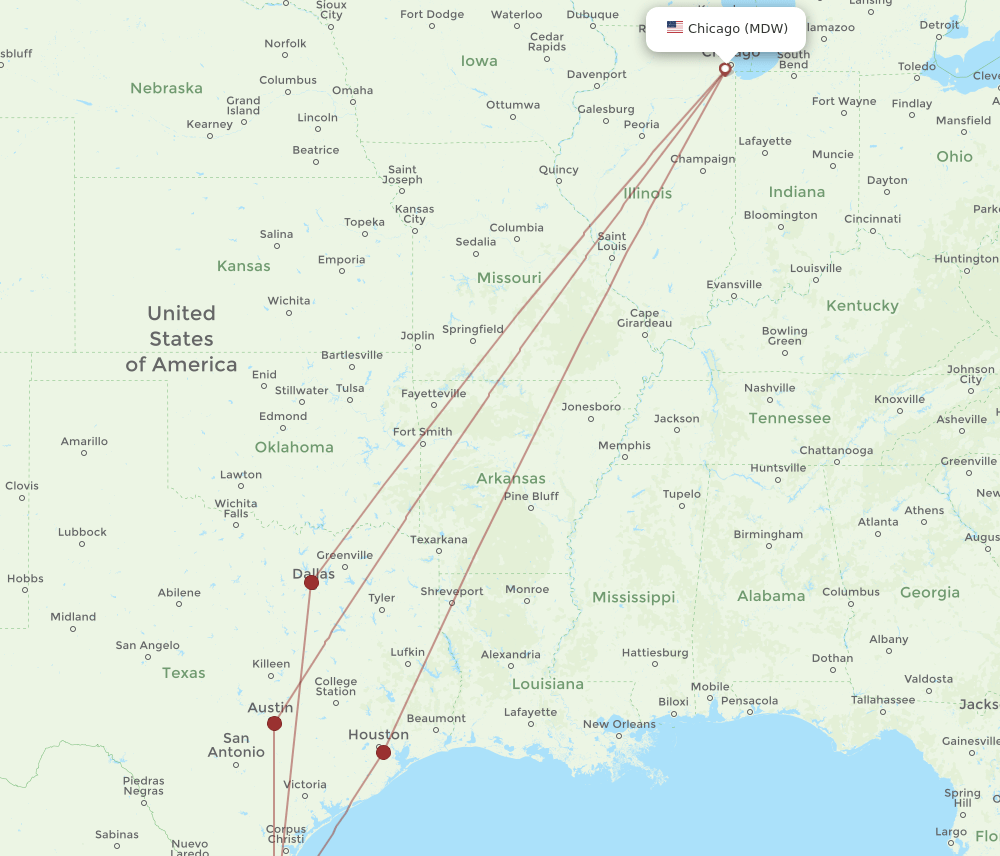 HRL-MDW flight routes