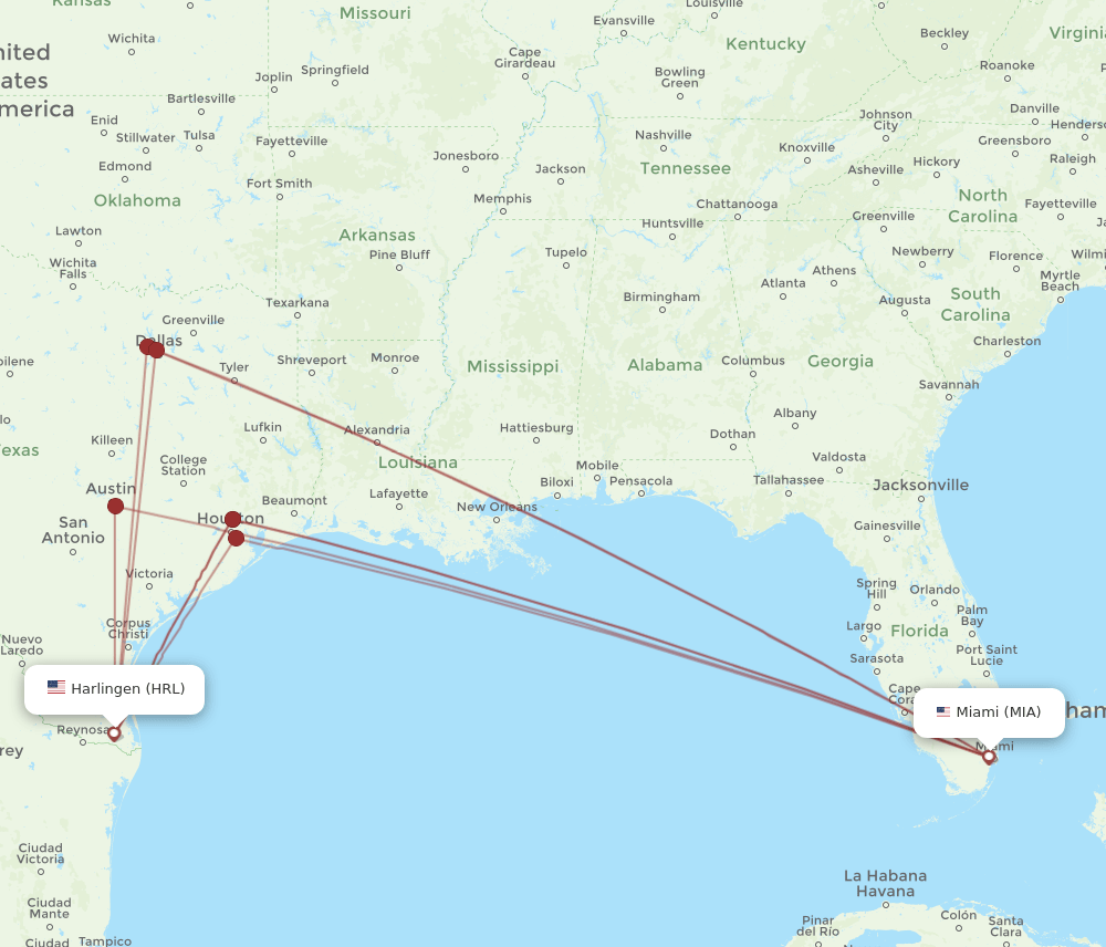 HRL-MIA flight routes