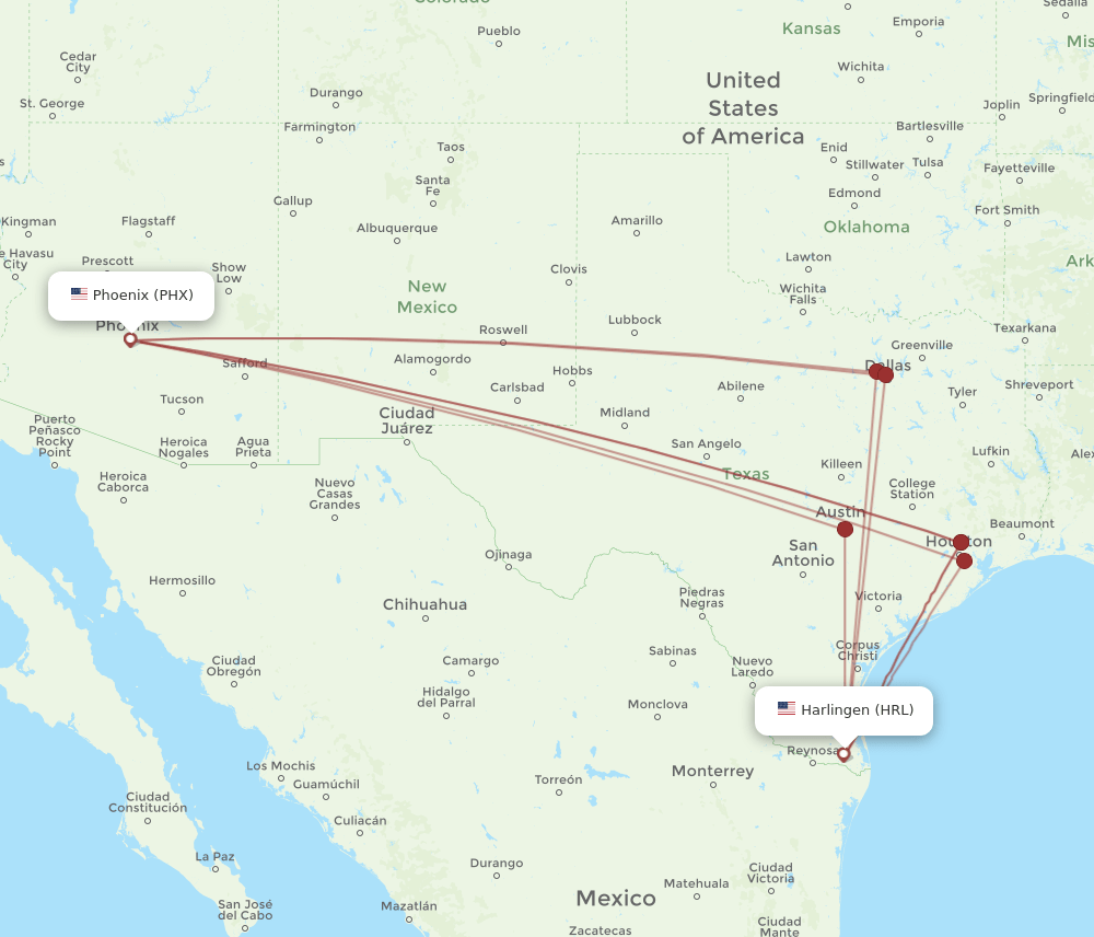 HRL-PHX flight routes