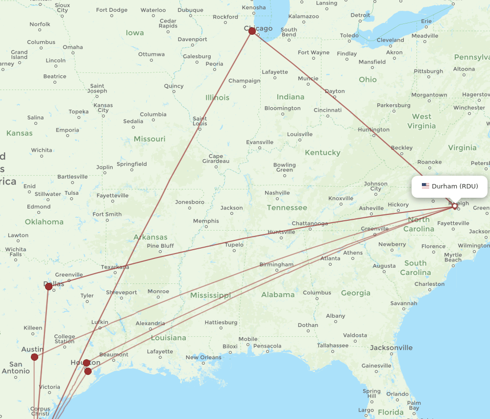 HRL to RDU flights and routes map