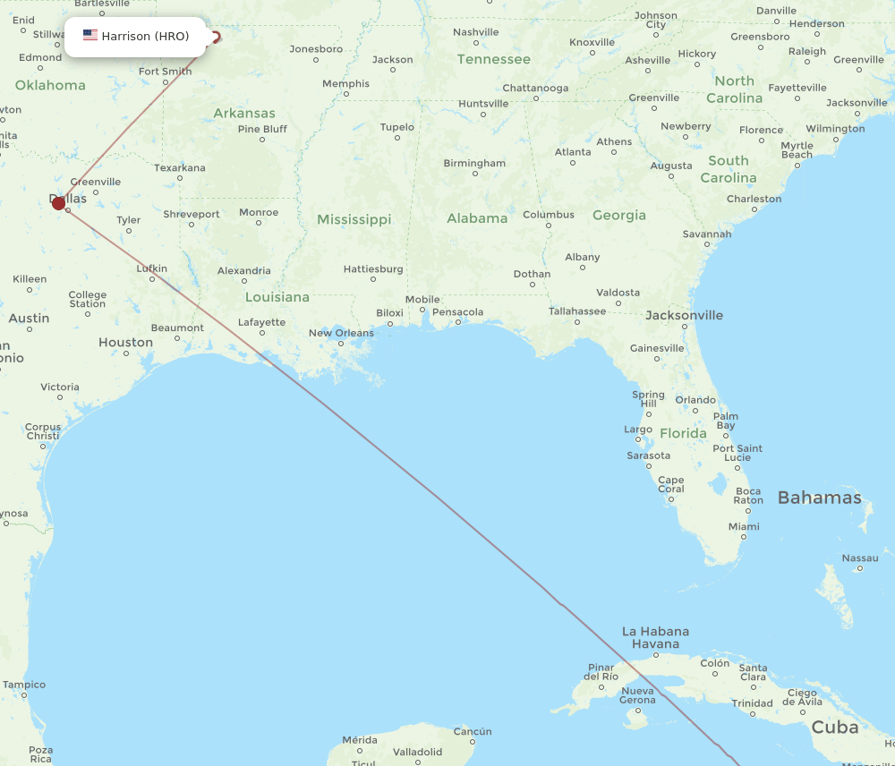 HRO to MBJ flights and routes map