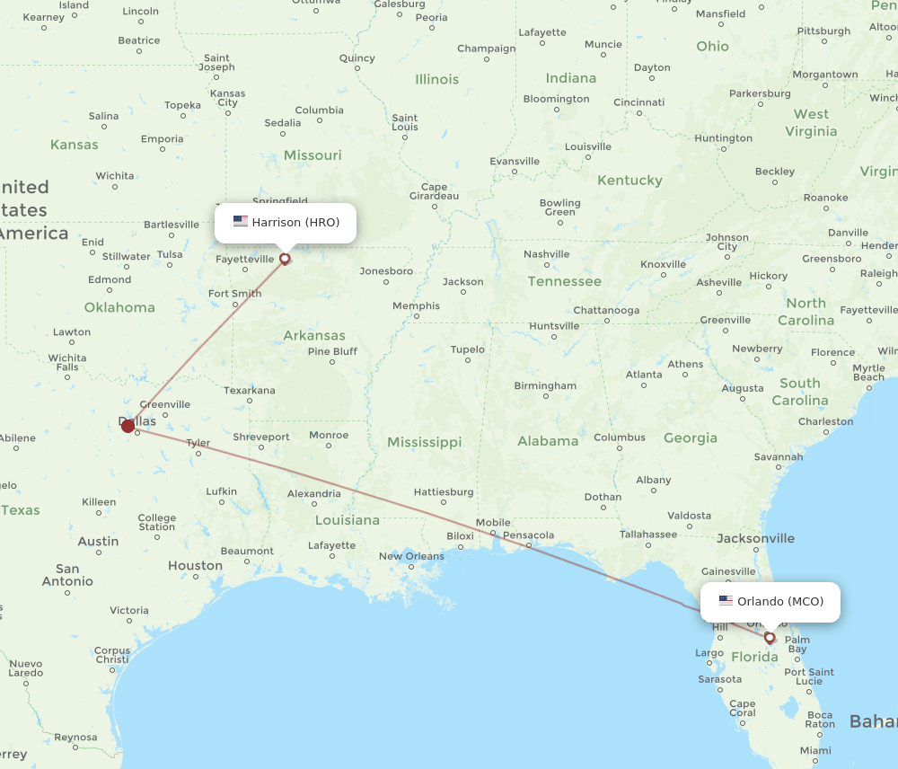 HRO-MCO flight routes