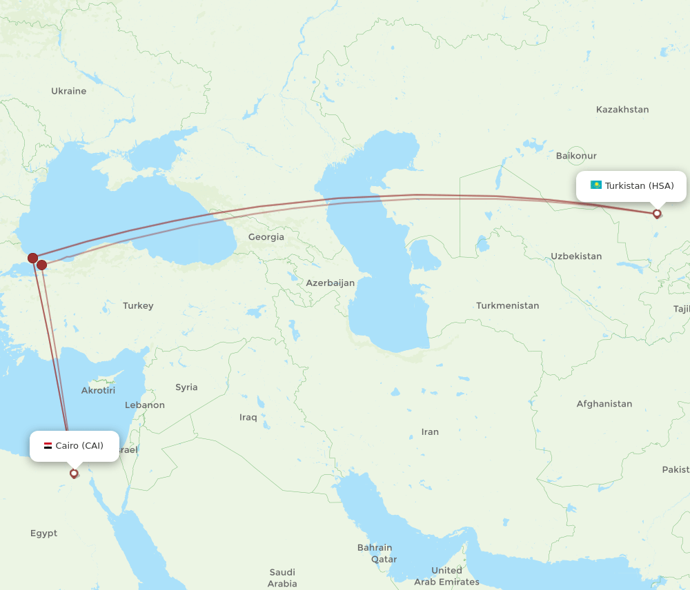 Cairo - Turkistan route map and flight paths