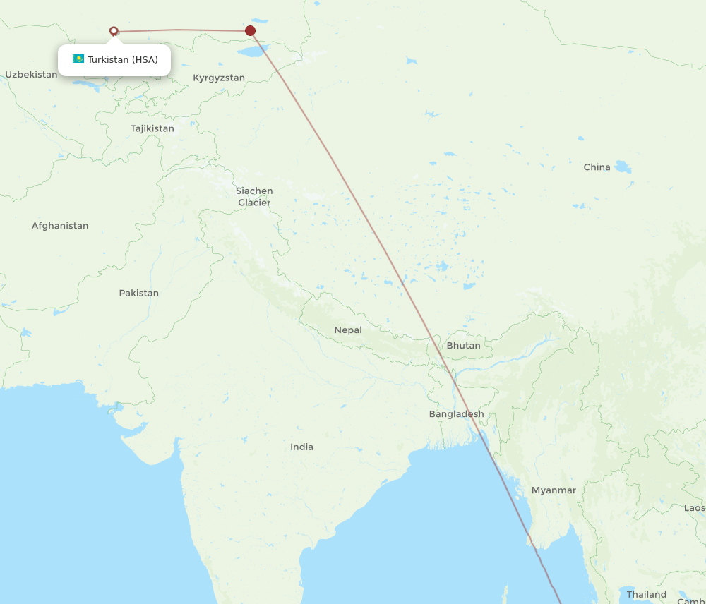 Turkistan - Phuket route map and flight paths