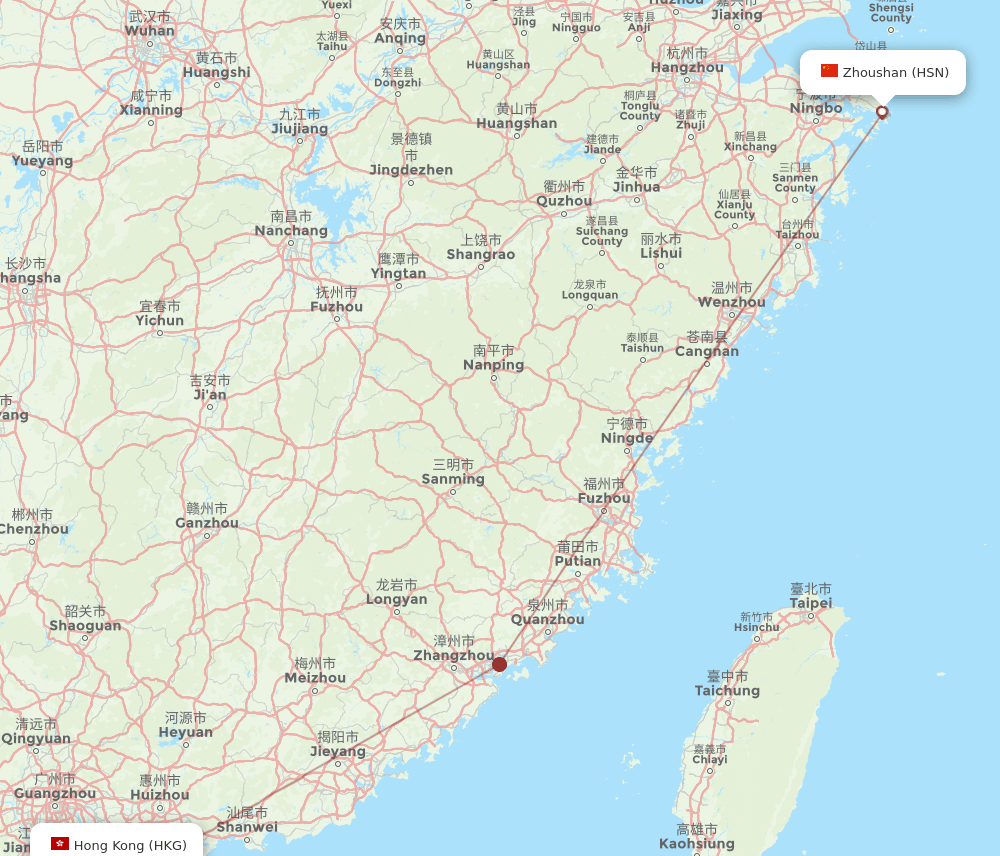 HSN-HKG flight routes