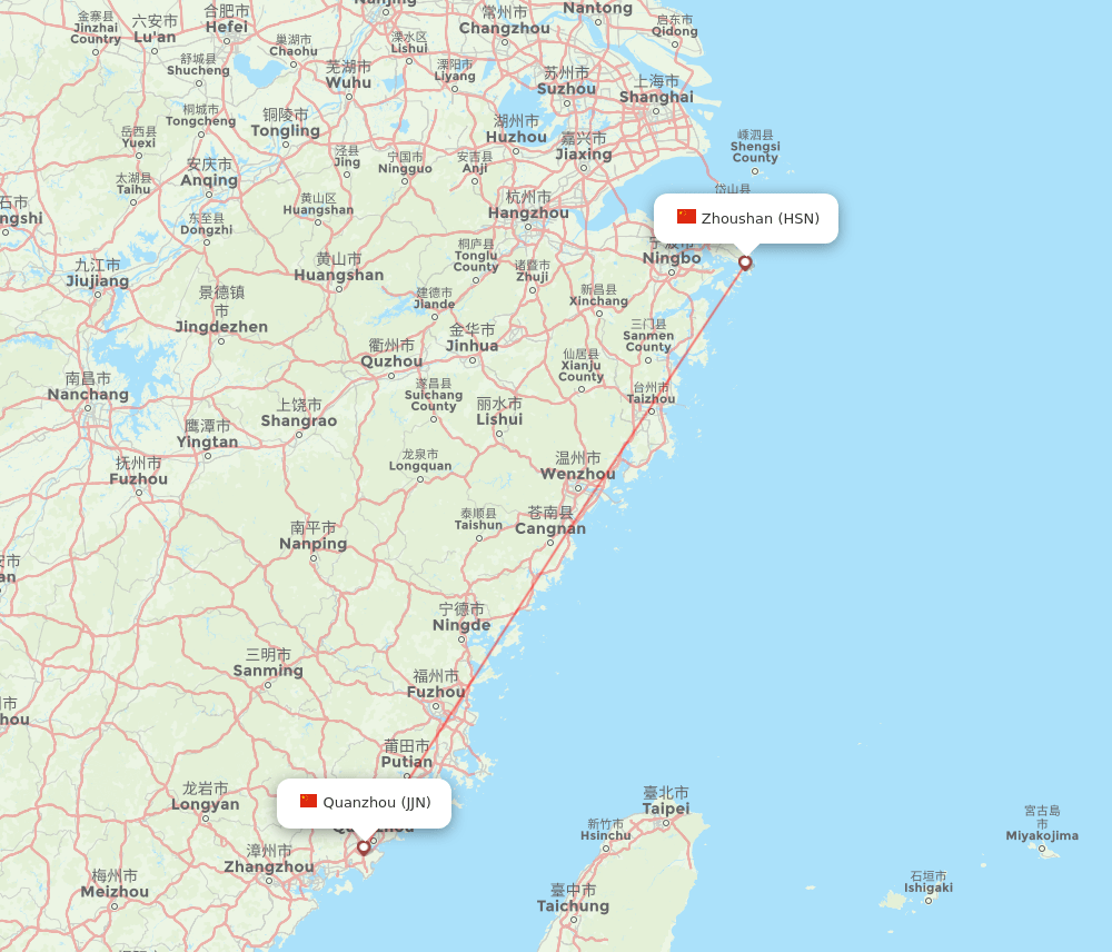 Zhoushan - Jinjiang route map and flight paths