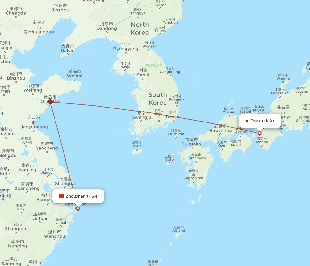 HSN-KIX flight routes