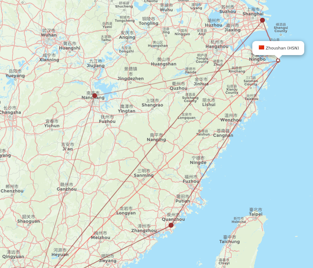 HSN to SZX flights and routes map